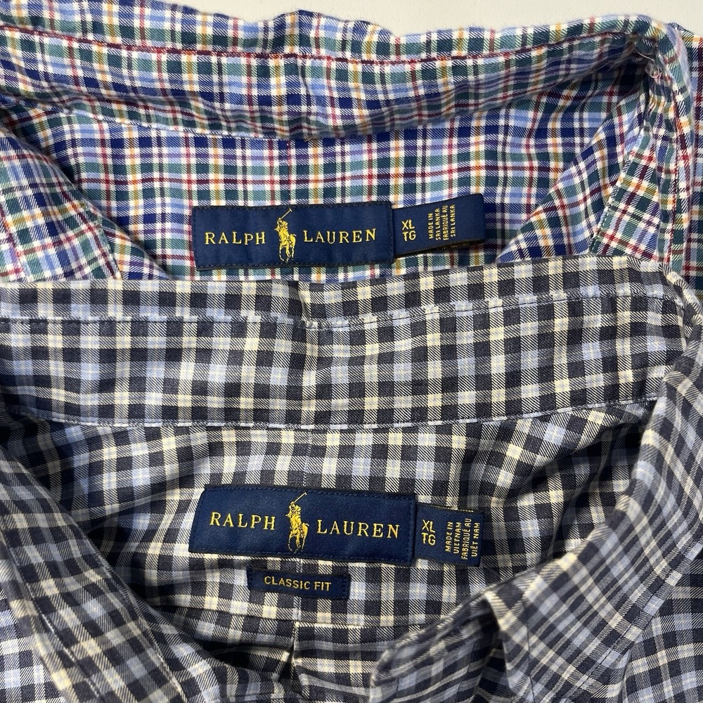 Lot 2 Ralph Lauren Mens Classic Fit Plaid Check Button Down Shirts XL Cotton